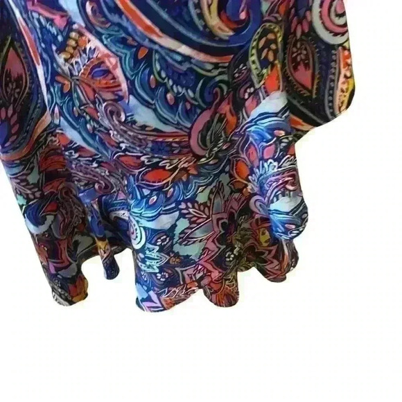 Laundry by Shelli Segal Womens Satin Wrap Dress Size 8 Multi colored Ruffle Hem - Picture 10 of 14